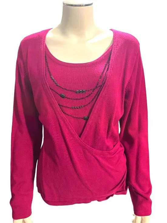 Apt 9 Large Burgundy Beaded Faux Wrap Sweater Layered Y2K Work Glam Holiday Chic - Picture 2 of 9